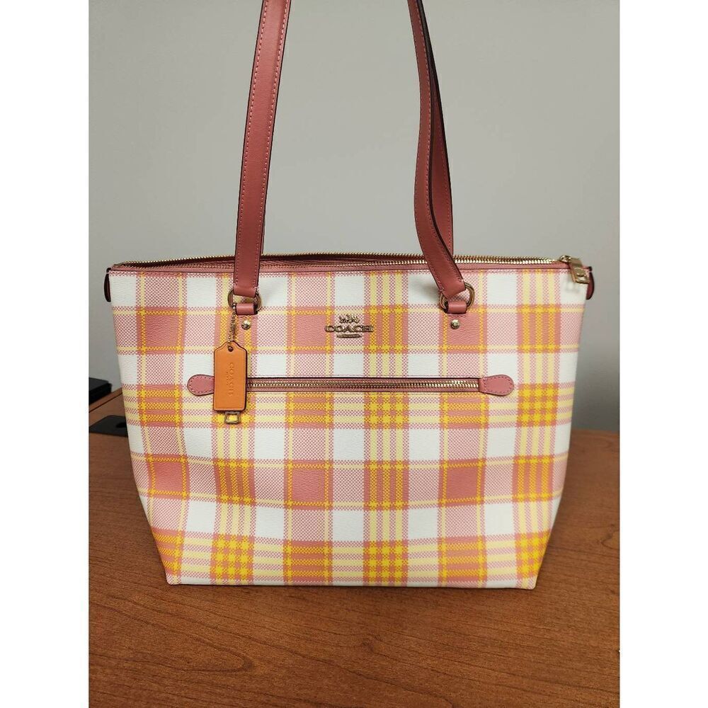 NWOT Coach Gallery Tote Bag With Garden Plaid Print (PF) - Picture 5 of 14
